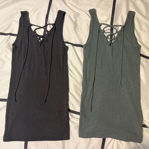Aerie Lace-Up Tank Tops in Green and Charcoal - Bundle!!!